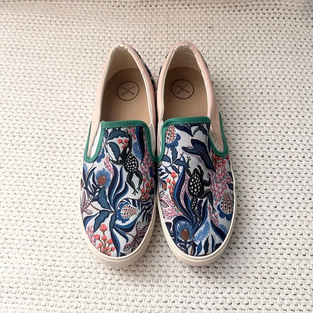 Inkkas Groove Green Blue Vibrant Colorful Print Canvas Slip On Sneakers 11 - Picture 4 of 9